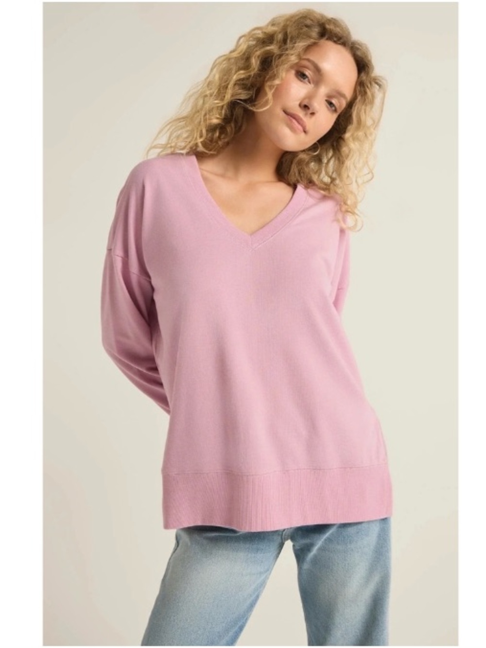 Evereve Z Supply Weekender V-Neck Oversized Boxy Sweatshirt Mauve XS